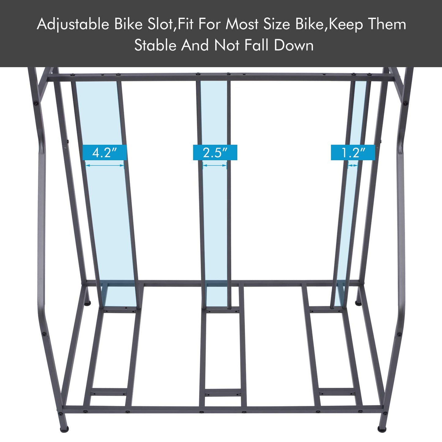 Bike rack, bicycle parking stand with 3 bike slots, extra wide basket, 6 hooks, adjustable bike slot for garage storage mountain bike, kids' bikes, bike stand