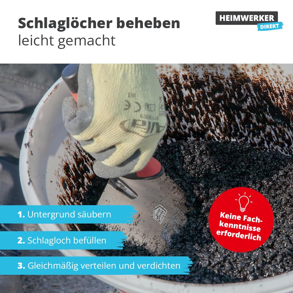 1x Alfa Repair Asphalt 25 kg professional quality cold asphalt with grain size 0 to 5 mm for patching potholes in a resealable bucket, repair asphalt