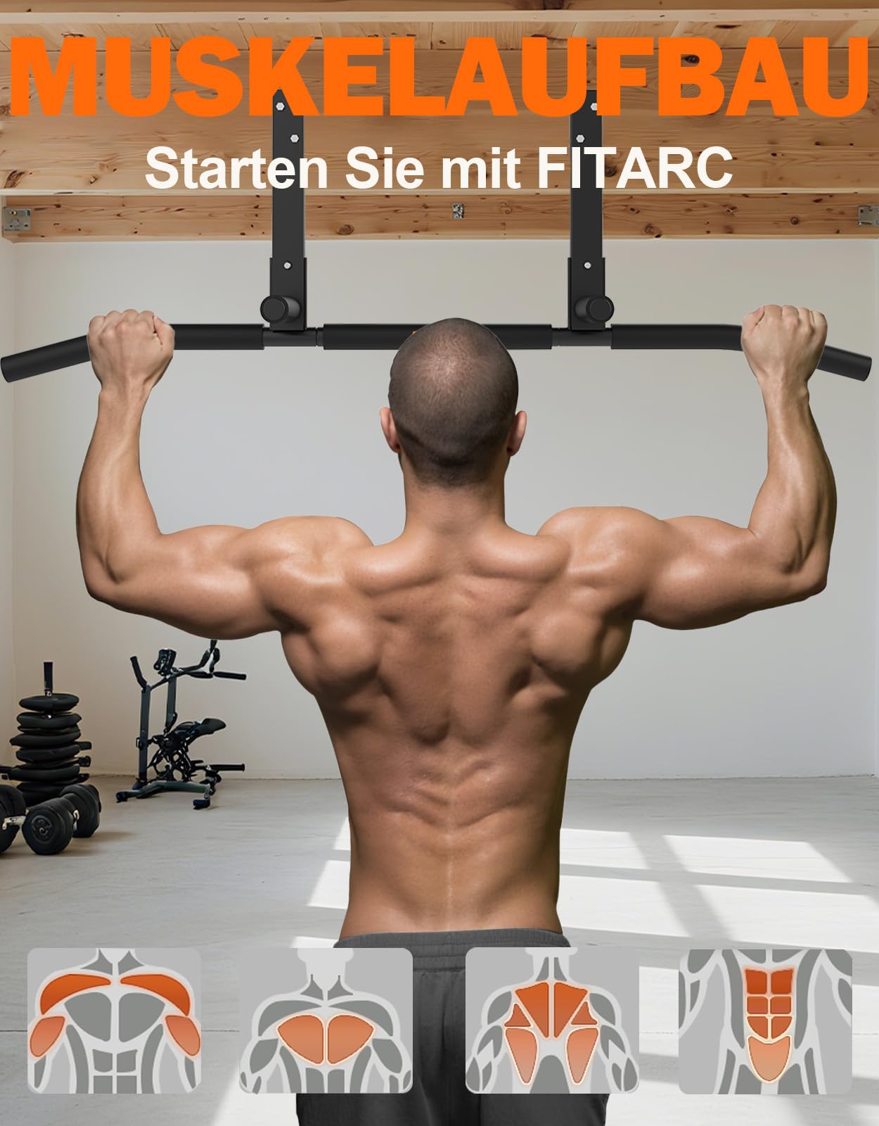 Fitarc Pull Up Bar Joist Mounted Chin Up Bar Bracket, Home Gym, Workout, Strength Training Equipment.