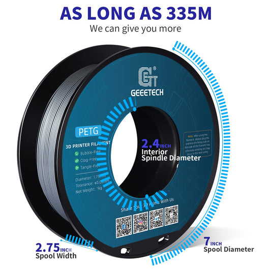 GEEETECH PETG Filament 1.75 mm 1kg Spool for 3D printers, Silver