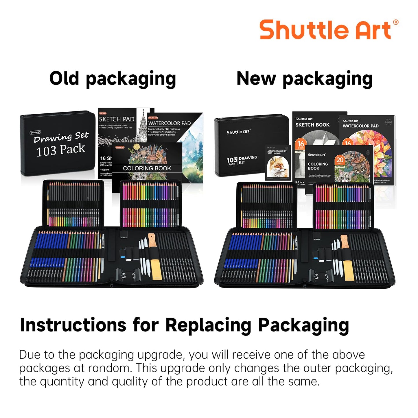 Shuttle Art 103 piece drawing set, artist set with colored pencils, drawing pencils, watercolor pencils and graphite pencils in a pencil case, suitable for children, adults for drawing.