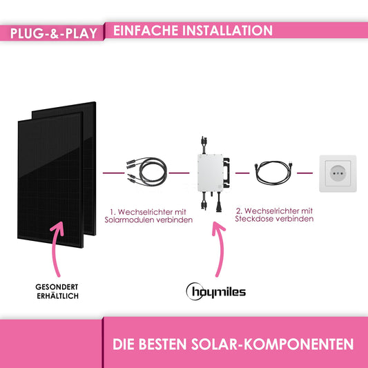 Hoymiles HMS-800W-2T micro inverter with integrated WiFi DTU | incl. 5m HMS Field Connector cable | up to 2 PV modules | 800 watts | VDE compliant | for balcony solar systems