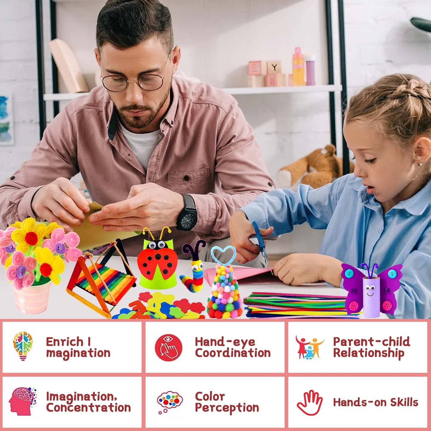 : Without Bastelset Children, 2200+ PCS DIY Crafting Craft Kit Craft Box, Craft Felt Craft Paper Crafting Supplies Craft Supplies Craft Kit Scrapbooking, Pipe Cleaners, Pom poms, Beads