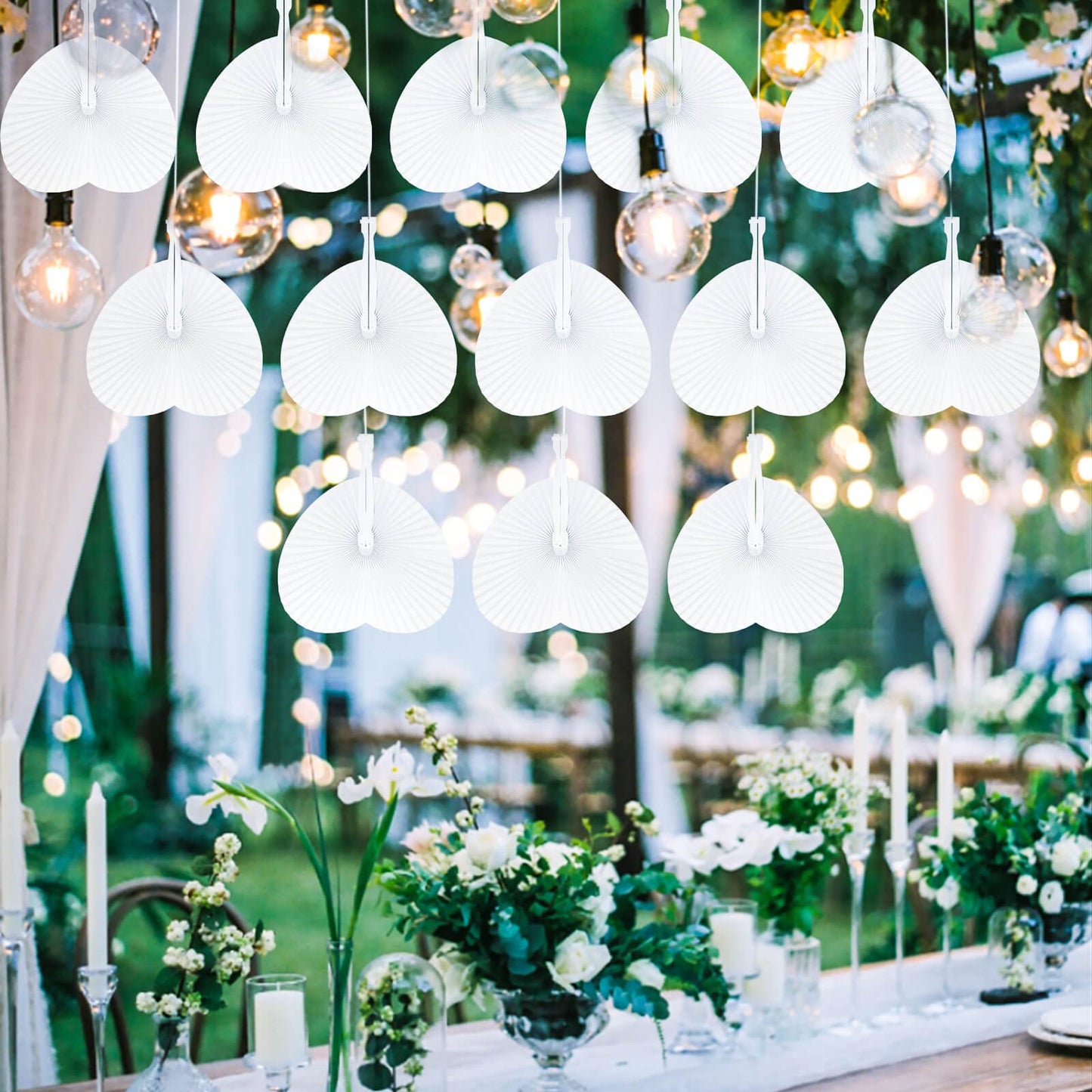 72 Pieces Fans Wedding Heart Hand Fans White Wedding Guests Gift Wedding Decoration Wedding Favors Paper Fans for Wedding