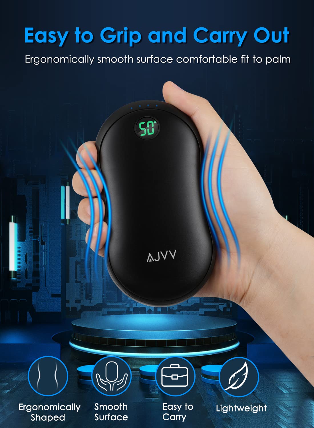 Rechargeable hand warmer with 10000mAh portable power bank, digital electric hand warmer with 3 heat levels. Great winter gift for women, men, families, and outdoor sports.