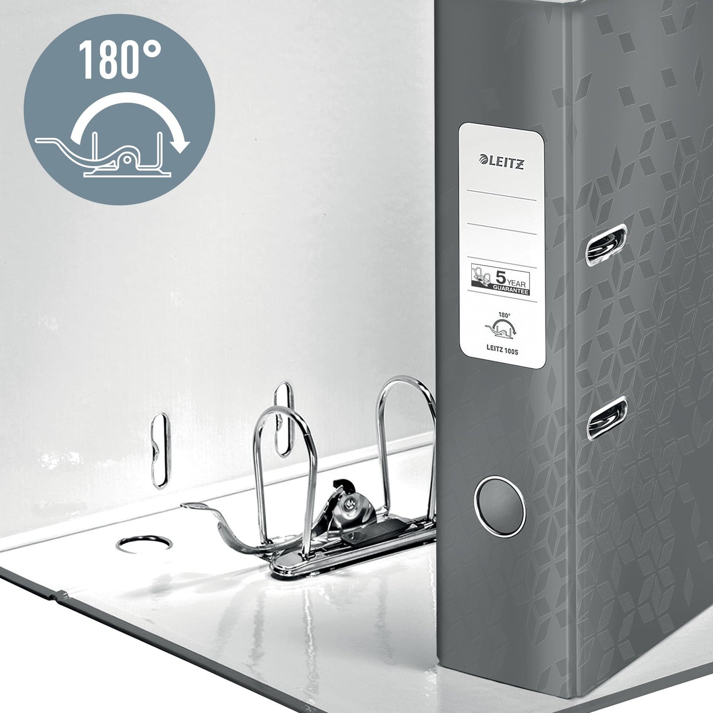 Leitz Quality Folder 180°, 5.8 cm spine width, laminated greyboard, Blue, WOW Series, design may vary, 10054036.
