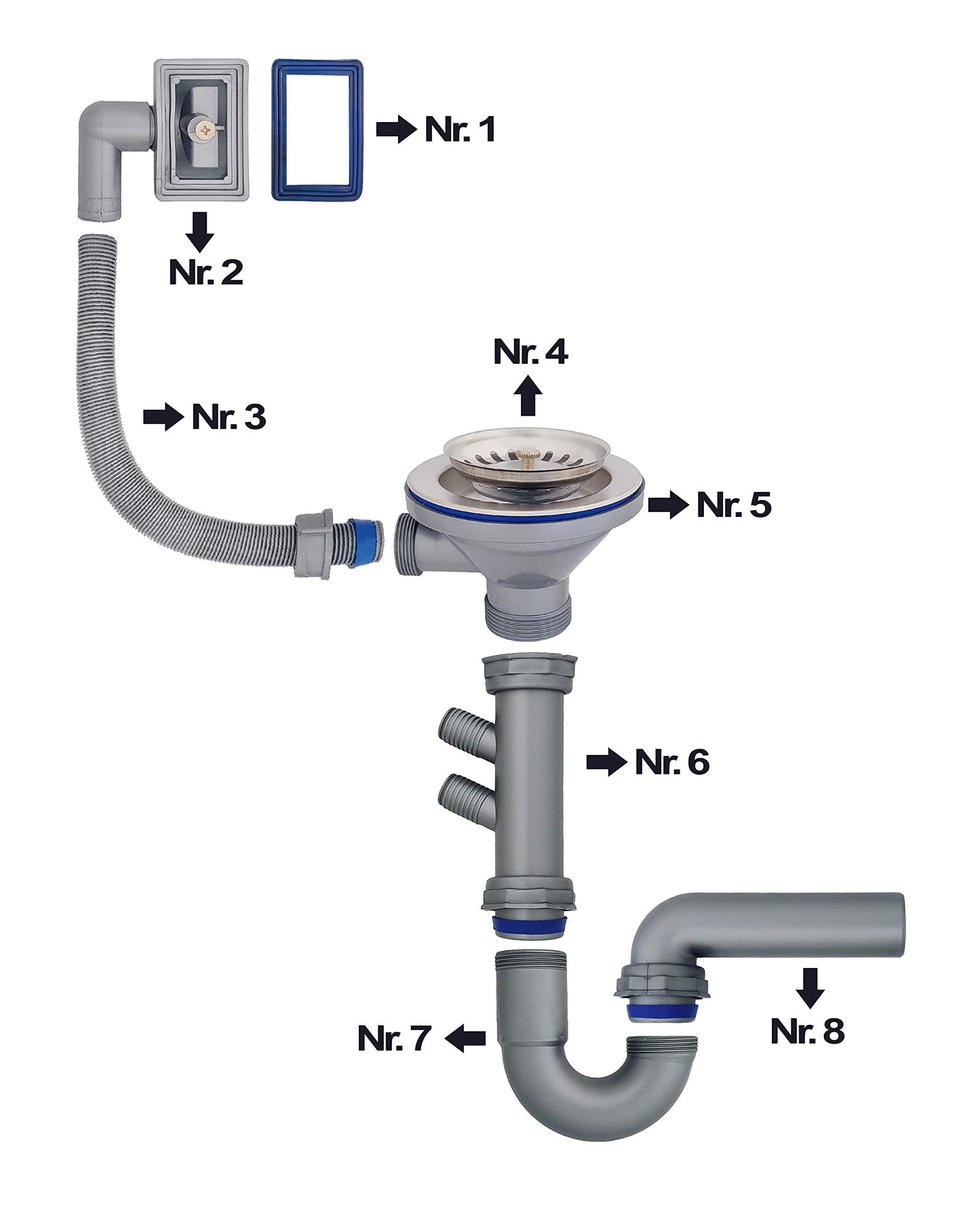 Kitchen sink made of stainless steel 100 x 50 cm, built-in sink with draining board, reversible siphon, corrosion-resistant and easy to clean.
