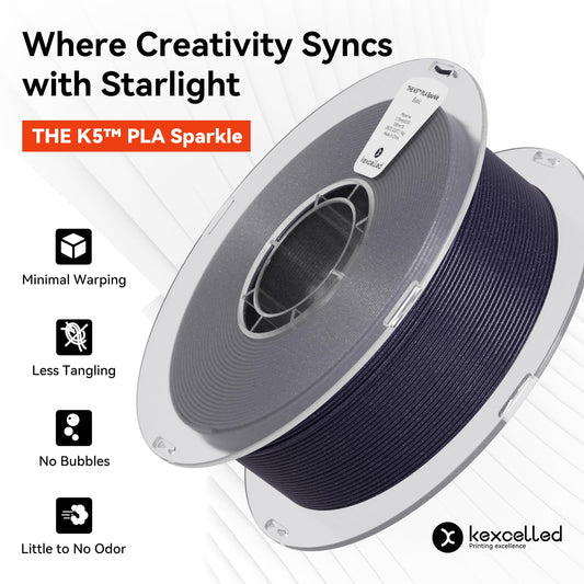 ""kexcelled PLA Grey Sparkle 1.75mm Glitter Galaxy Filament Shiny Sparkling Surface 3D Printing Material +/- 0.03mm 1kg Spool for Decorative Models FDM 3D Printers""