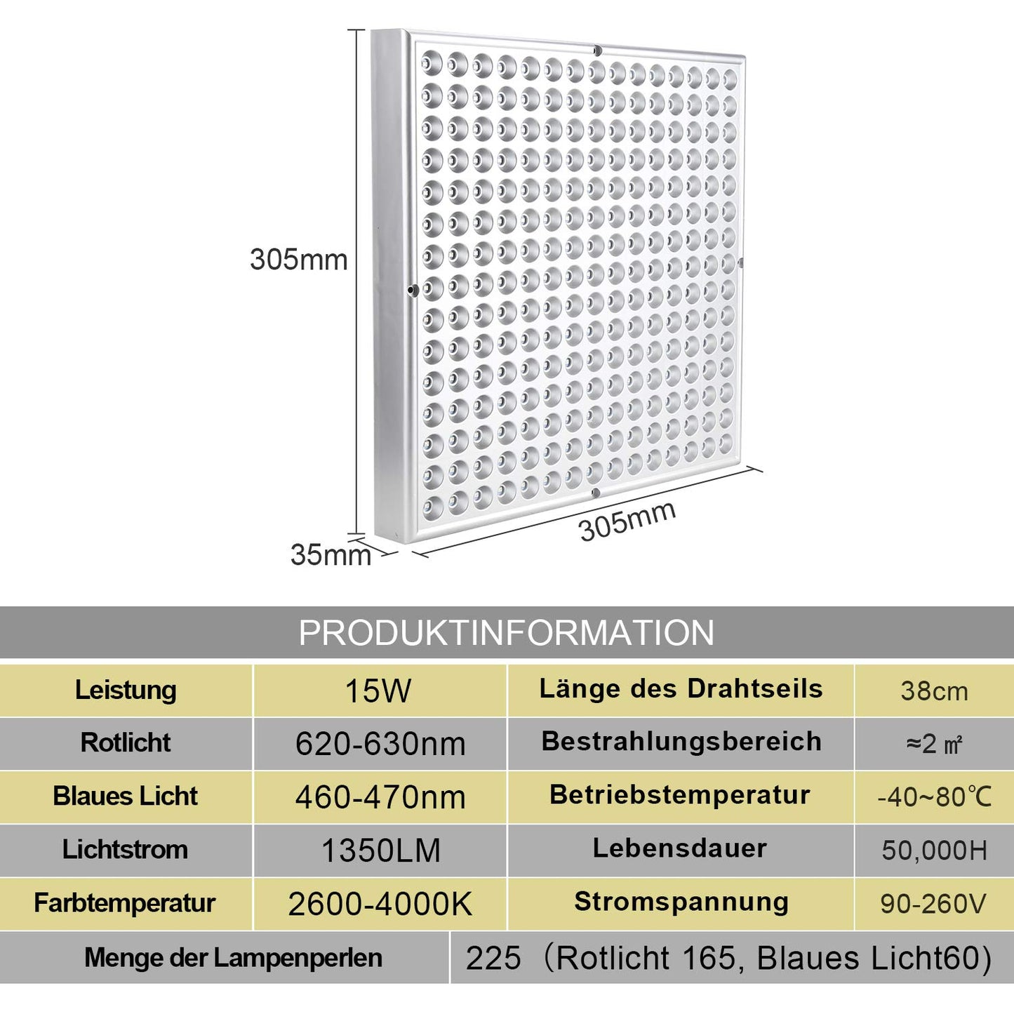 Lospitch LED Grow Light 15W, Full Spectrum Plant Lamp, 225 Red & Blue LEDs Plant Light for Hydroponic, Indoor Seeding Veg Flower, Grow Tent and Greenhouse.