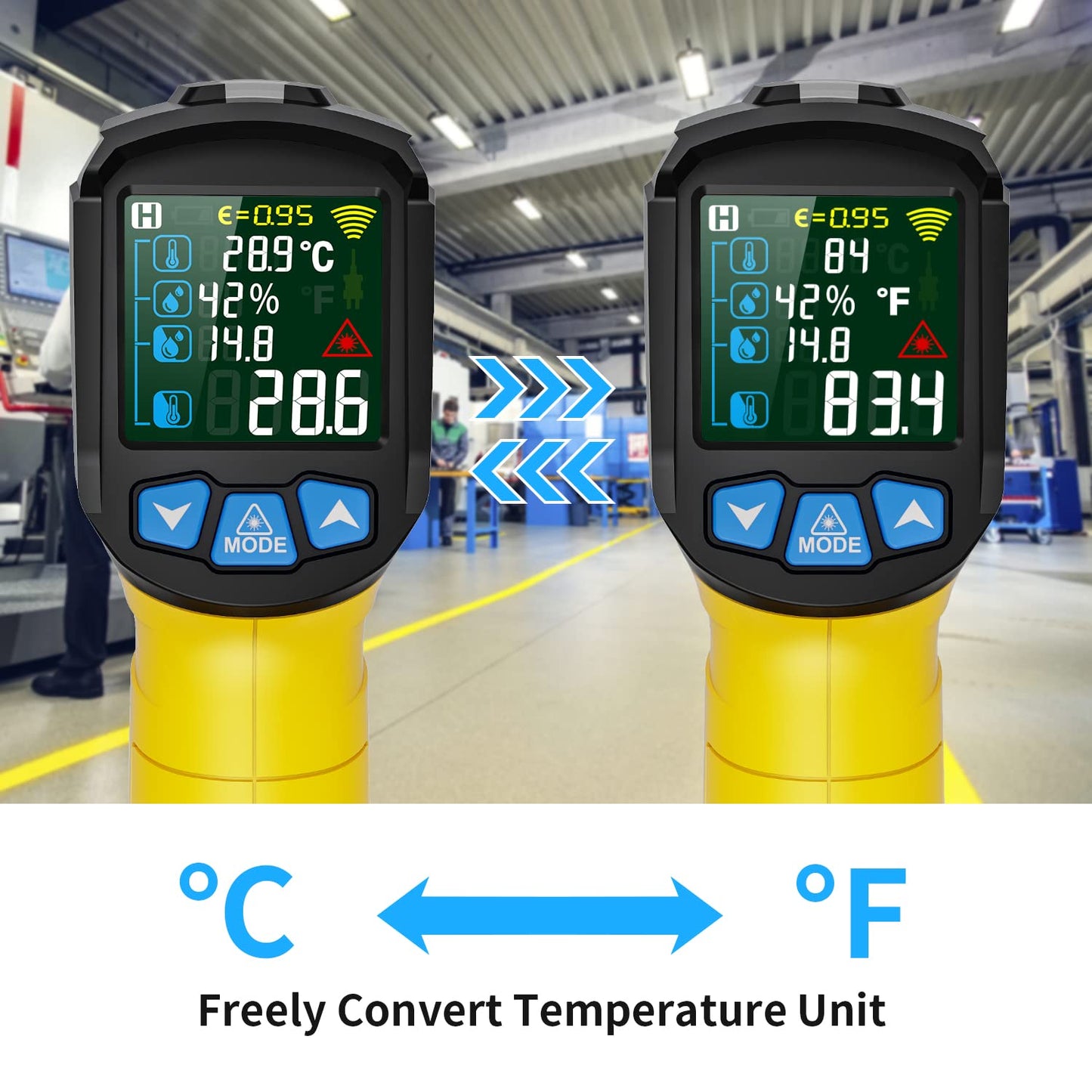 Infrared Thermometer Laser MESTEK Temperature Gauge with K Probe IR Pyrometer -50°C to 800°C Non-contact Color LCD Alarm Adjustable Emissivity for Kitchen.