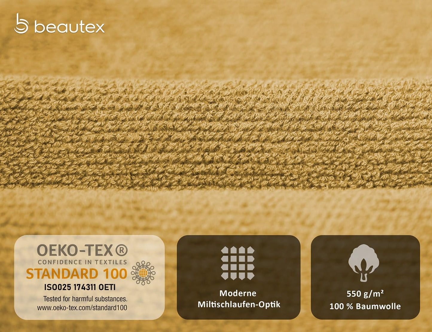 BEAUTEX towel set Premium terry sets Made in Europe, 100% cotton 550g/m², Oeko-TEX Certified (Set: 2 guest, 2 hand, 2 bath towels in Gold)