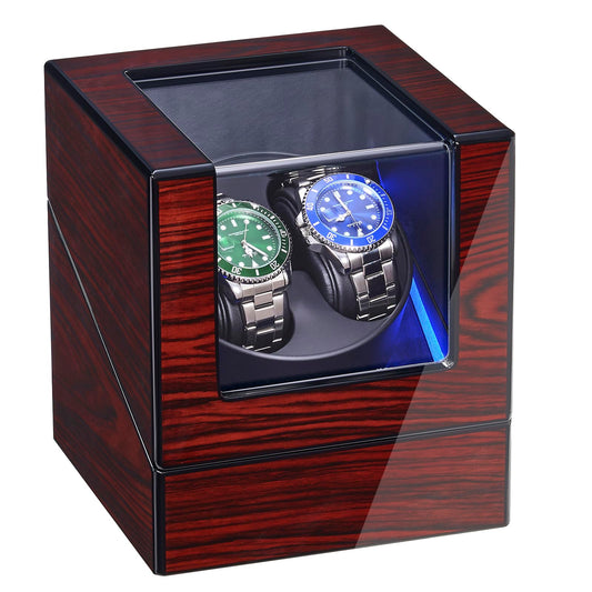 ANWBROAD Automatic Watch Winder Box 2 watches 4 rotation modes LED lighting & quiet Mabuchi motor luxurious Watch Winder for automatic watches Mechanical watch rotor Watch spinner JWW001Y