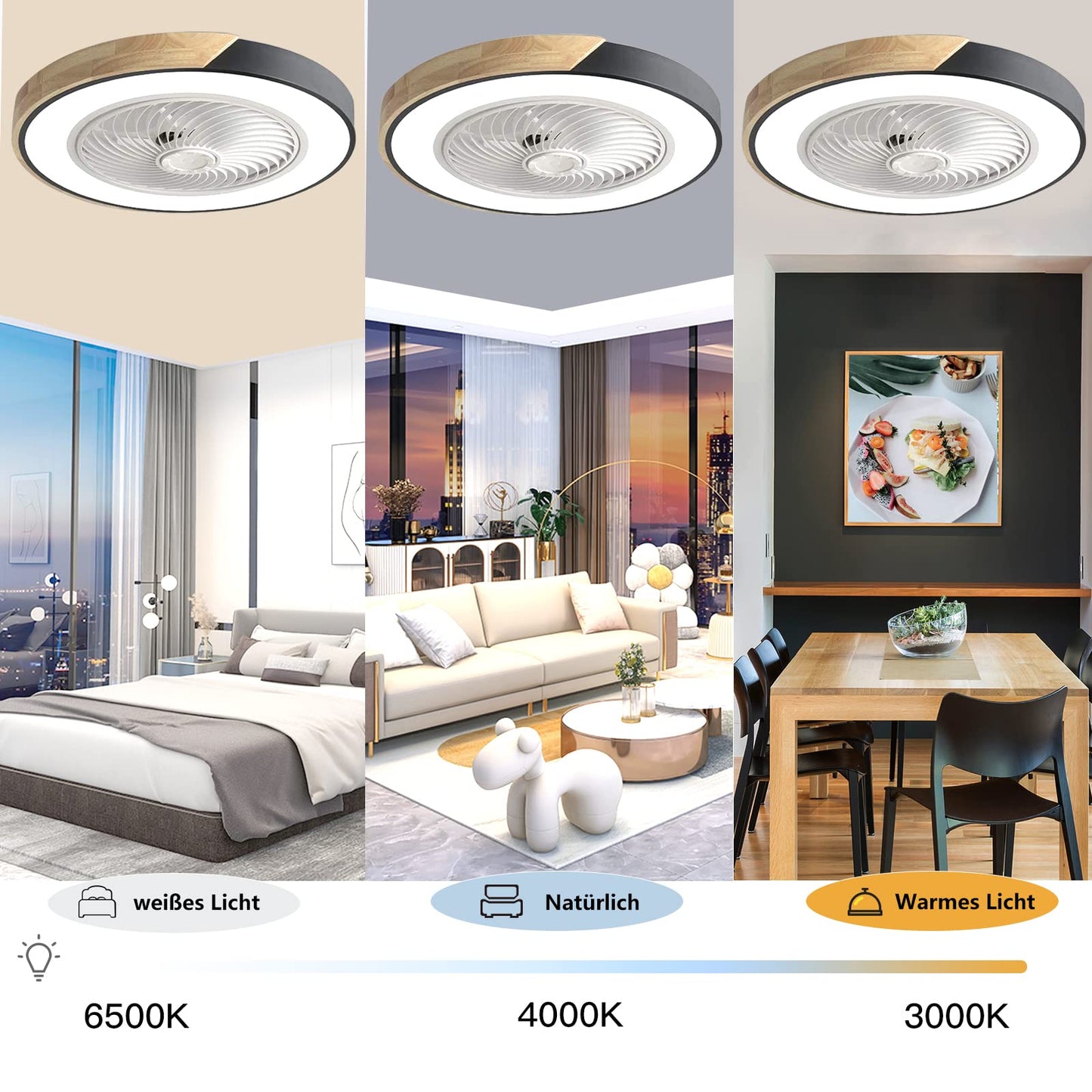 Wildcat Wood Ceiling Fan with LED lighting, Invisible Fan Ceiling Light Dimmable with Remote Control, Timer Quiet Fan Lamp, Ceiling Light for Living Room Bedroom Kids Room