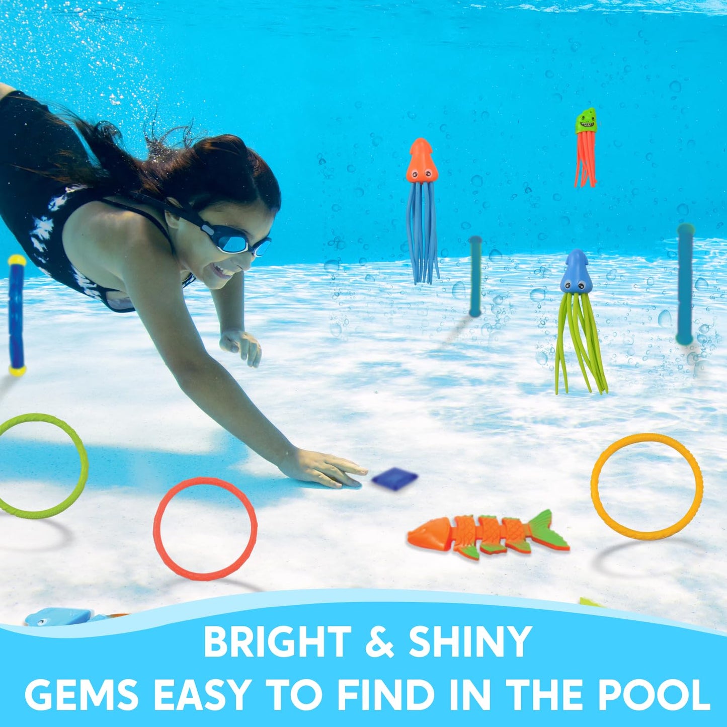 JOYIN 30 Pieces Diving Toys Underwater, Kids Dive Toy Set: 5 Dive Sticks, 6 Dive Rings, 5 Pirate Treasures, 4 Toypedo Bandits, 3 Algae Toys, 3 Fish Toys, 4 Octopus