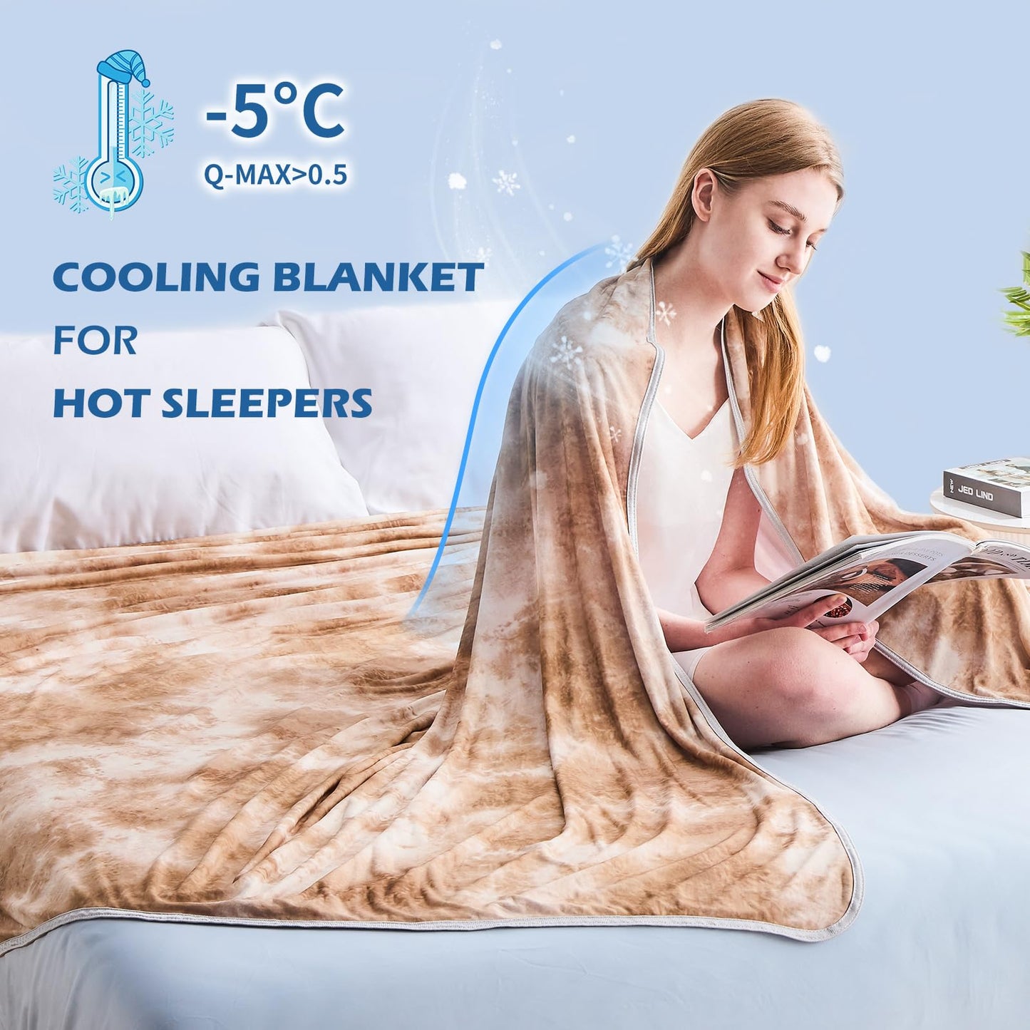 EMME Cooling Blanket Cooling Blanket, Arc-Chill Q-Max>0.5, 228 x 228 cm, 2 in 1 Double-sided Thin Summer Blanket, Lightweight Breathable Bedspreads, Sofa Blankets, Bedspread Throw Blanket, Watercolor Khaki