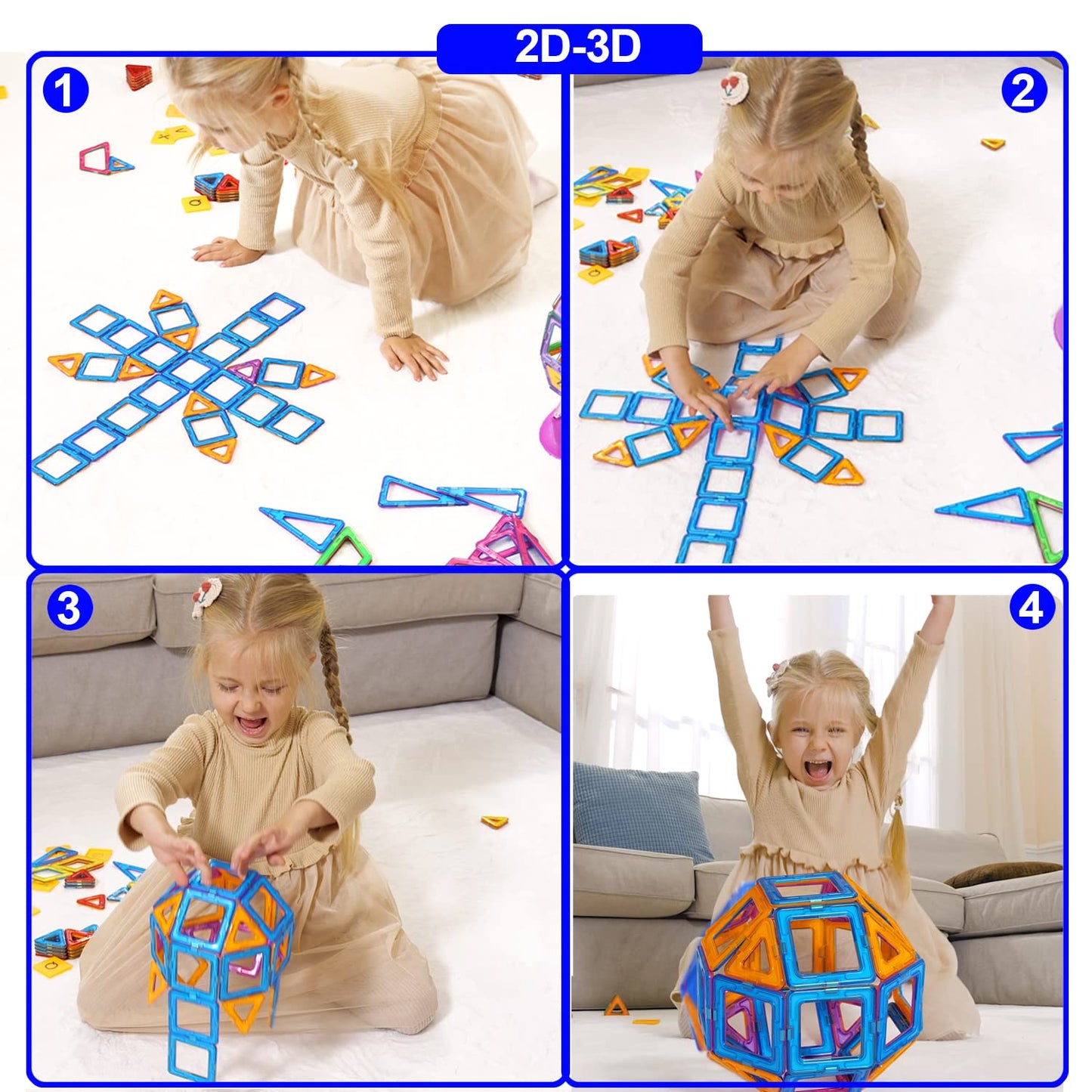 CONDIS Magnetic Building Blocks 120 Pieces, Magnetic Toy Magnets Children Magnet Building Blocks Magnet Toy Magnetic Games for Gift from 3 4 5 6 7 8 Years Boys Girls Building Blocks Kids Toys