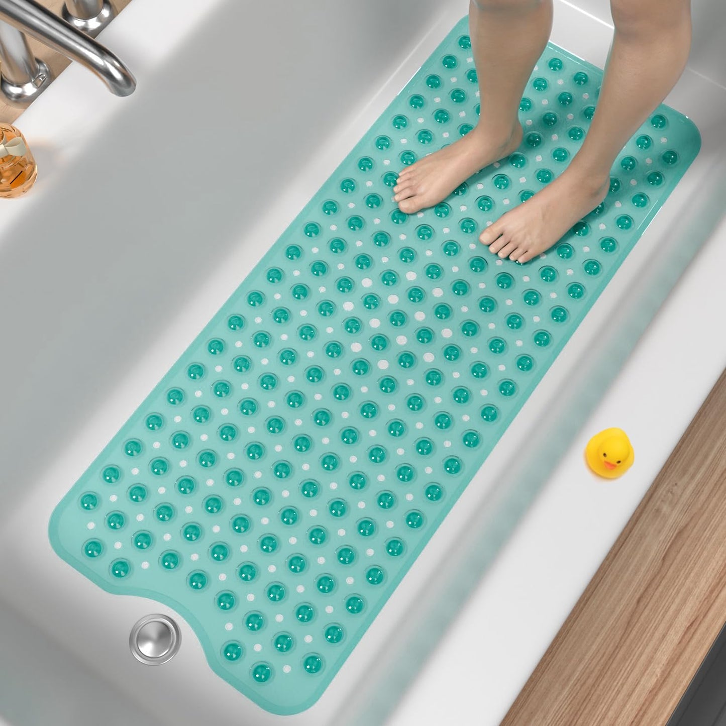 HITSLAM non-slip bathtub mat, 101 x 40cm extra long anti-slip mat for bathtub, non-slip shower mat BPA free, mold resistant & machine washable bath mat, green