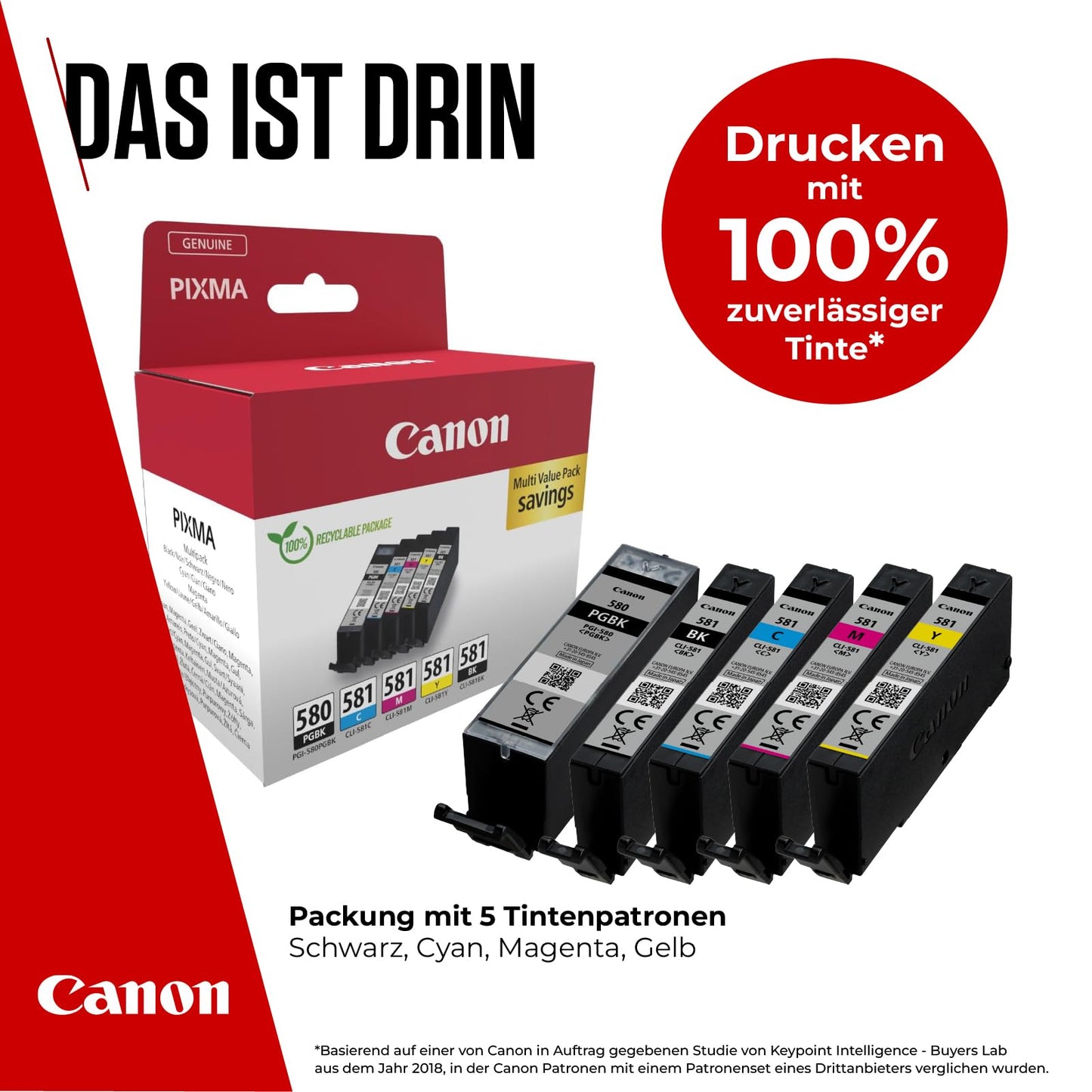 Canon ink cartridges - PGI-580/CLI-581 BK C M Y PGBK Original printer cartridges 5 pack (1 x Black, 1 x Cyan, 1 x Magenta, 1 x Yellow, 1 x Pigment Black)