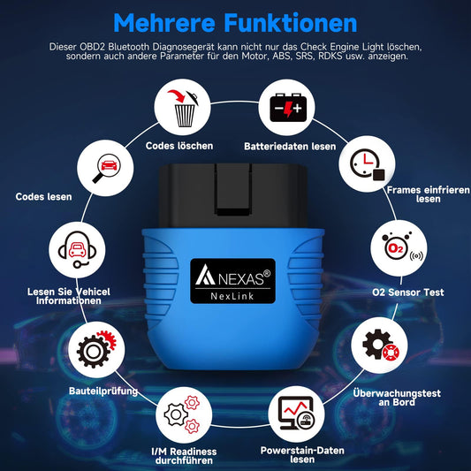 AUTOPHIX Nexlink OBD2 Bluetooth 5.0 Diagnostic Tool for Cars and Motorcycles, OBD2 Bluetooth adapter checking engine light Smog check OBD2 Diagnostic Tool Bluetooth for iOS and Android.