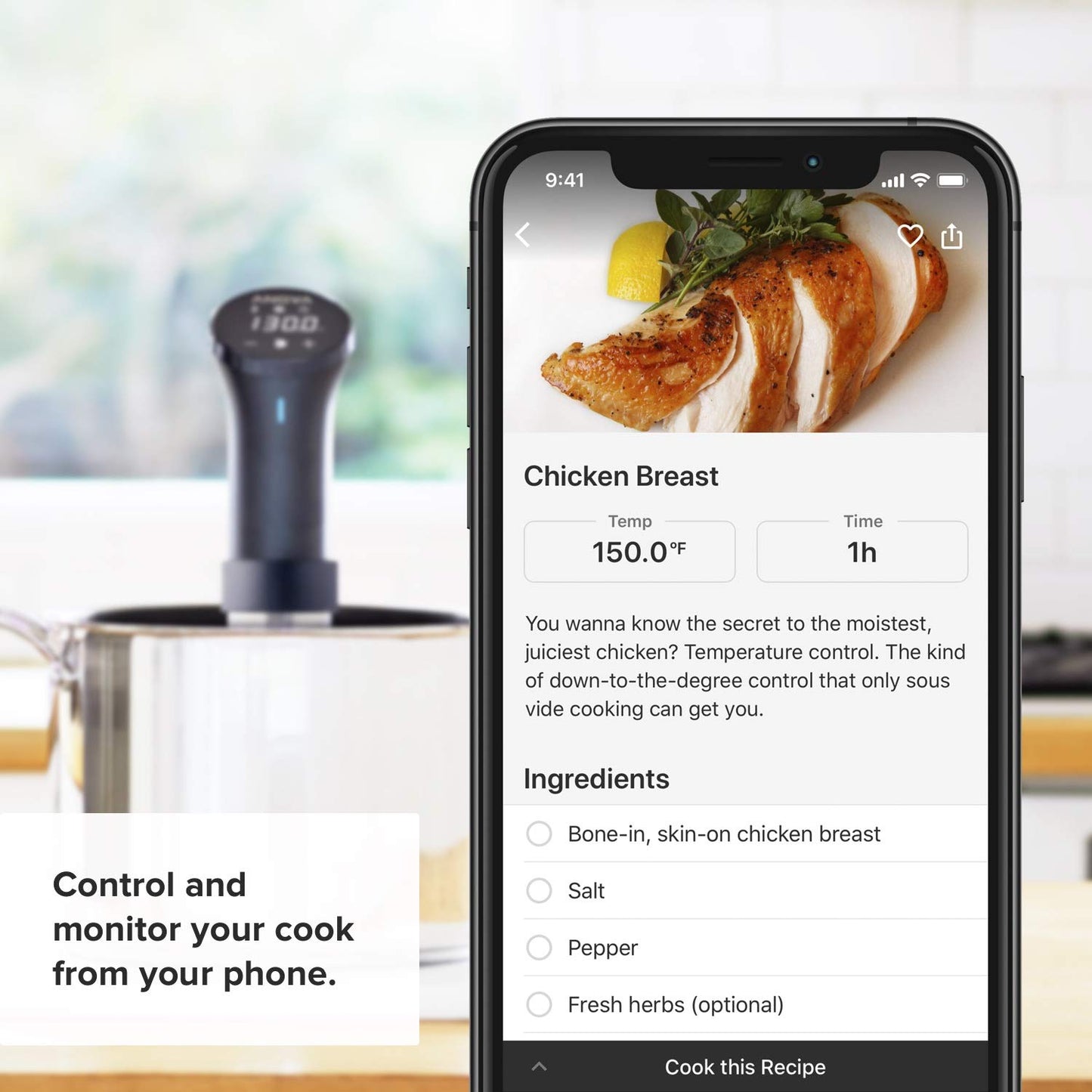 Anova Precision Cooker 2.0 AN500-EU00, Sous Vide Cooker, WiFi, 100 watts, includes Type-C plug for EU use, Bluetooth, Anova App, Black and Silver.