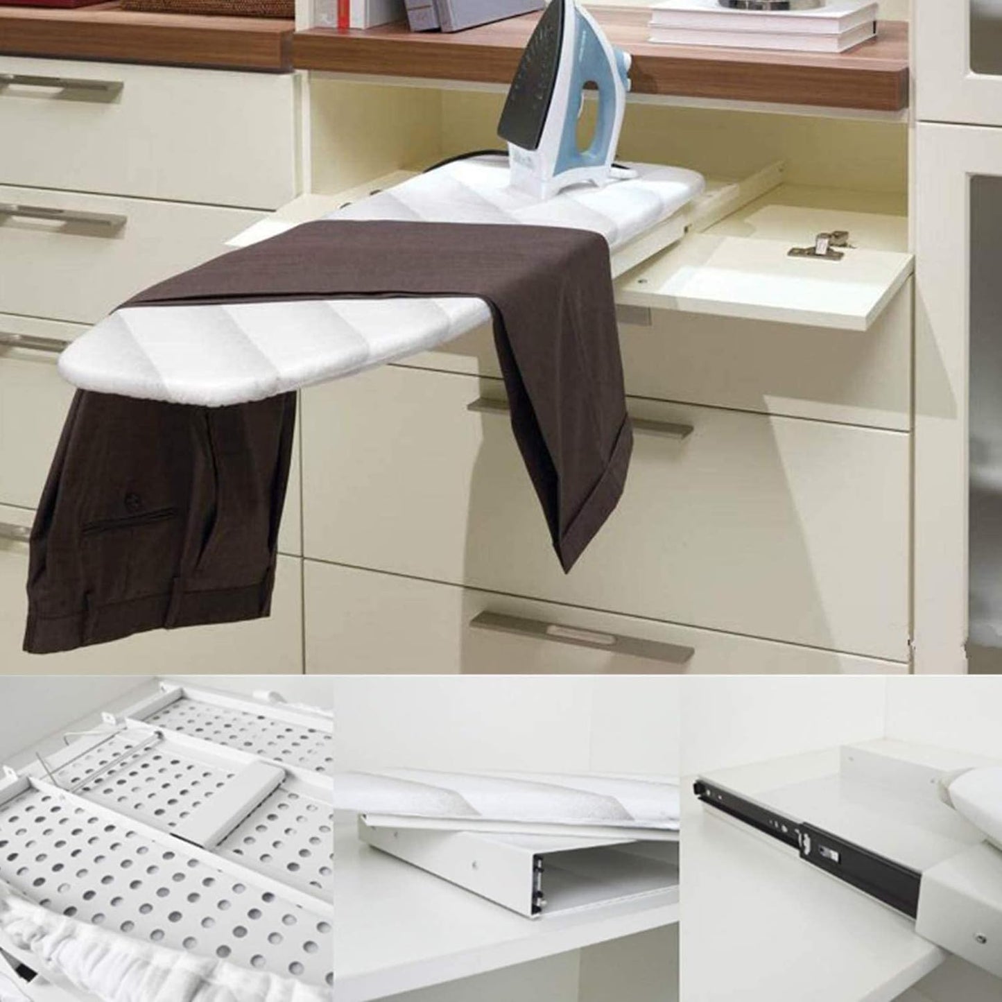 uyoyous Pull-Out Ironing Board 180° Rotatable Drawer Sliding Ironing Table Foldable Built-in Ironing Board with Heat-Resistant Cover for Closet Living Room Laundry Room 95.6 x 30 cm