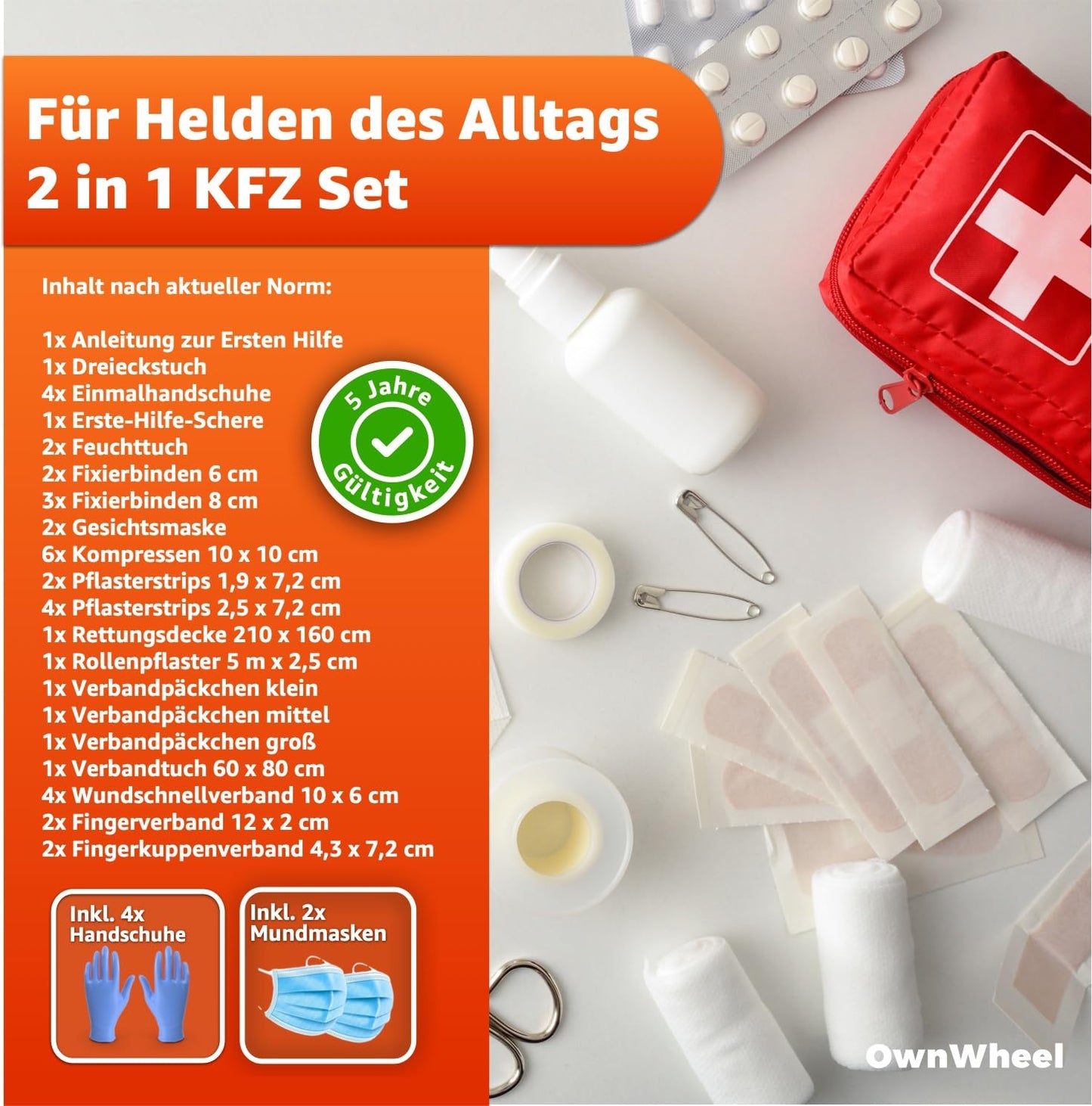 3 in 1 set car breakdown set tested 2025 & car accessories - car first aid kit with first aid kit & warning vest & warning triangle for StVO