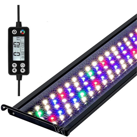 Aquarium LED lighting, 24/7 mode Dimmable 36W 2778 lumens aquarium light with timer for 90cm fish tank with adjustable bracket.