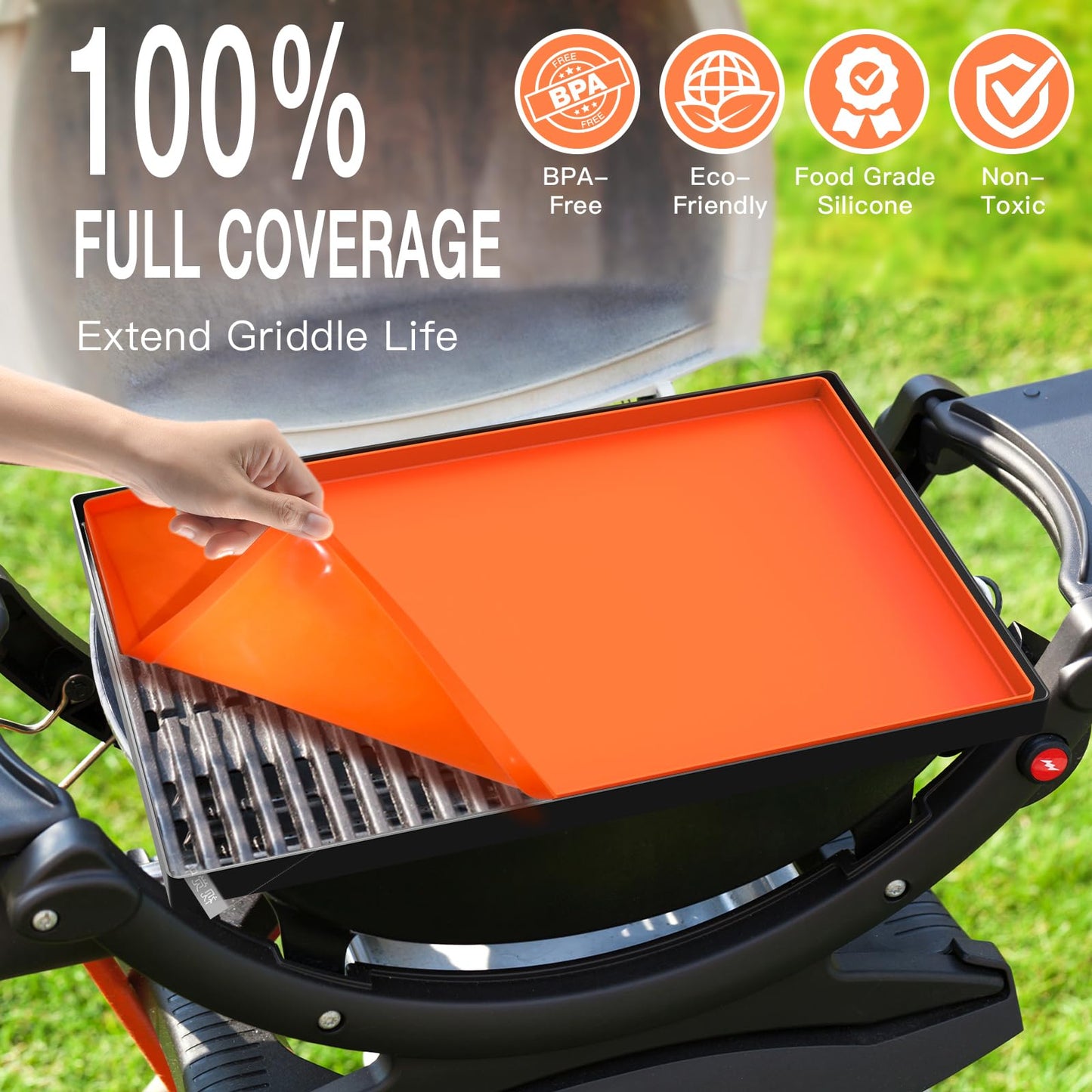 35.98 inch large grill mat for Blackstone griddle, silicone protective mat, durable, food-safe silicone grill cover for year-round cooking, protects grill from rodents, insects.