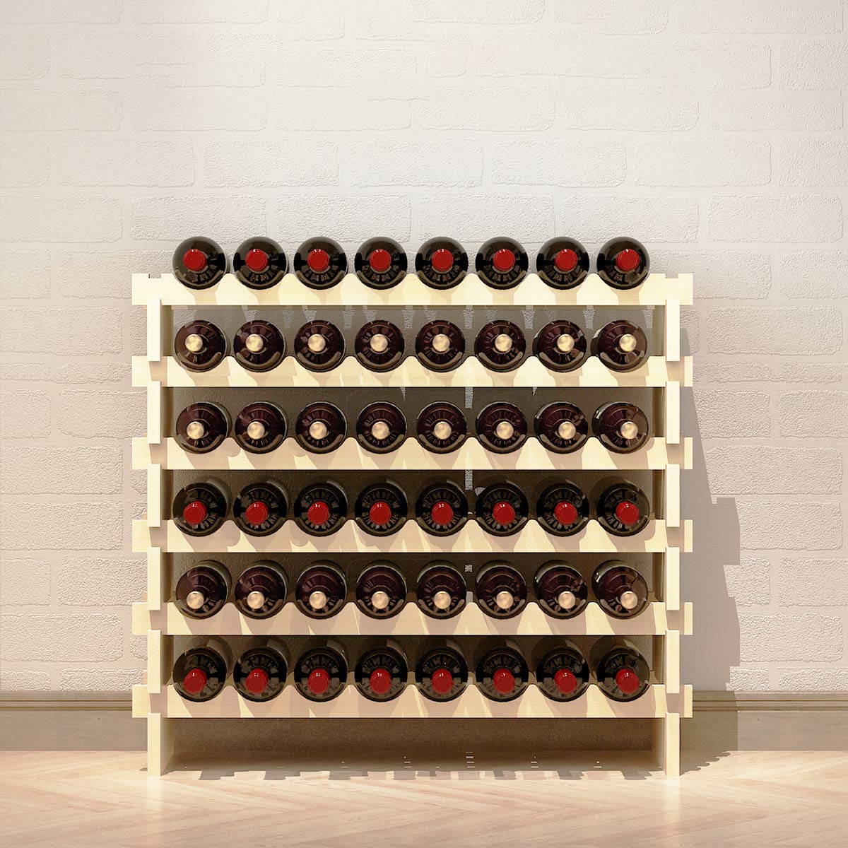 SogesHome Wine Rack Stackable 6-Tier Wine Storage for 48 Bottles Wine Stand Bottle Holder Wooden Wine Cabinet