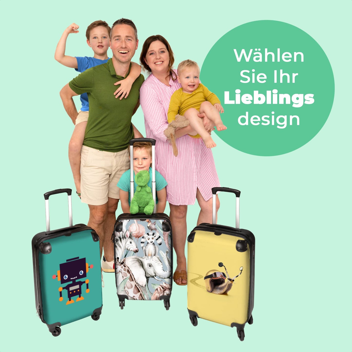 NoBoringSuitcases.com® Children's Suitcase Hardshell Small Roller Hand Luggage Gift - Watercolor - Animal Design - Small 55x40x20 Trolley Case