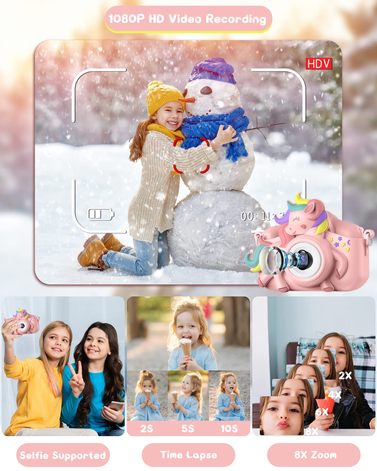 Kids camera, Gofunly Kids Camera 1080P 2.0 inch Screen Camera for Kids with 32GB Card Selfie Digital Camera for 3-12 year old Boys and Girls Christmas Toy