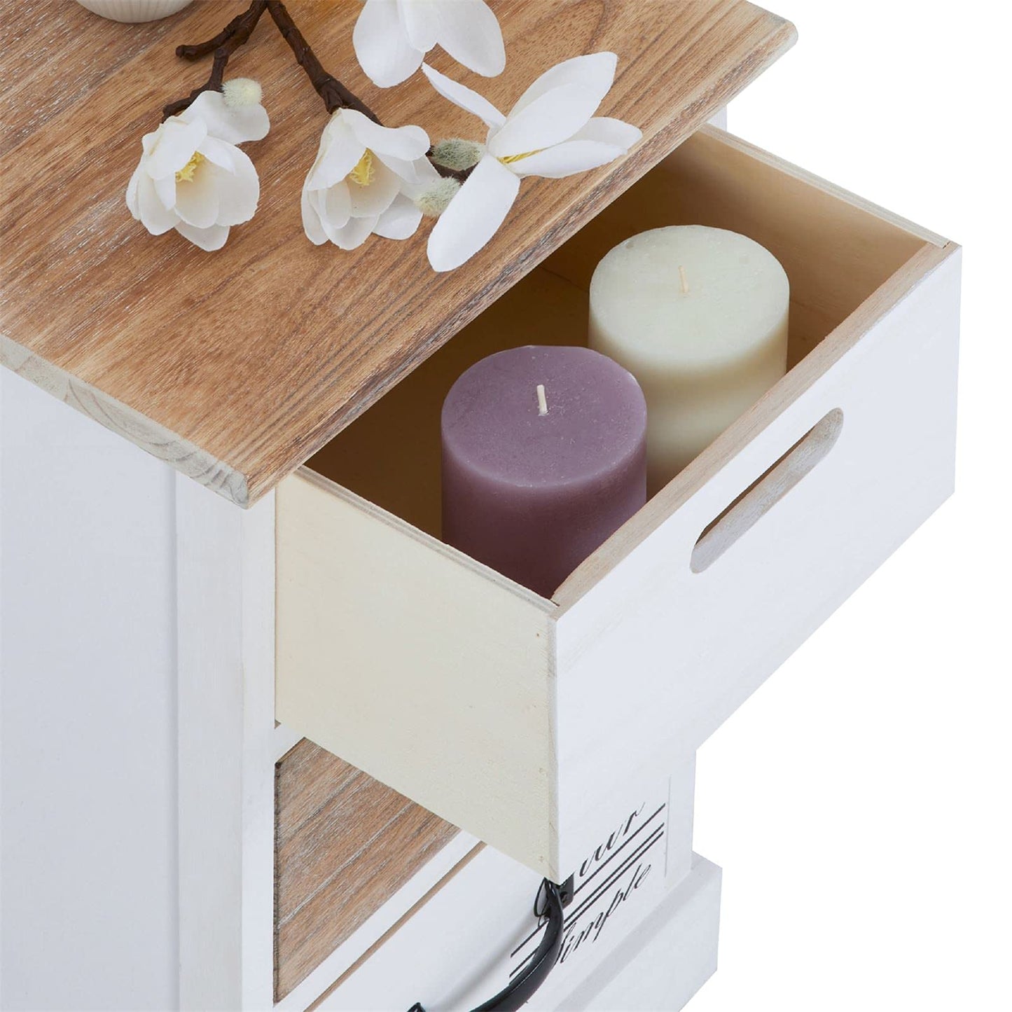 CARO-Möbel drawer cabinet Salva chest of drawers for box spring bed standing shelf storage shelf in white, shabby chic vintage look, 3 drawers