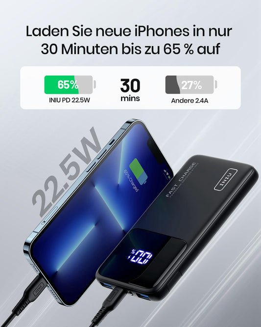 INIU Power Bank, Slimmest Fast Charging Powerbank small but powerful 10000mAh USB C Input & Output, PD3.0 QC4.0 External Mobile Batteries 22.5W, compatible with iPhone 16 15 14 13 12 Pro Max Samsung S21 iPad