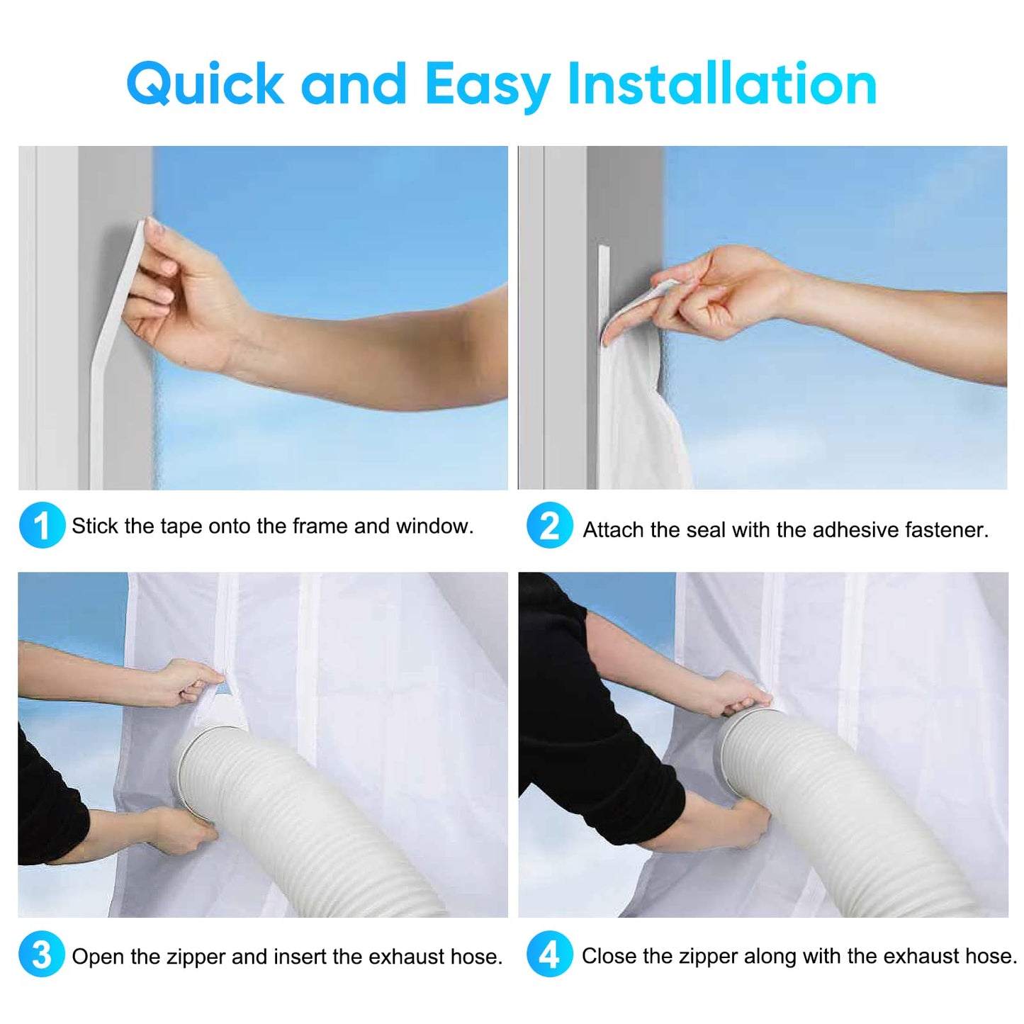 Air conditioner window seal, window seal for portable air conditioners, dryers, exhaust dryers, 400cm Hot Air Stop. Suitable for windows, casement windows, skylights. No drilling required. White.