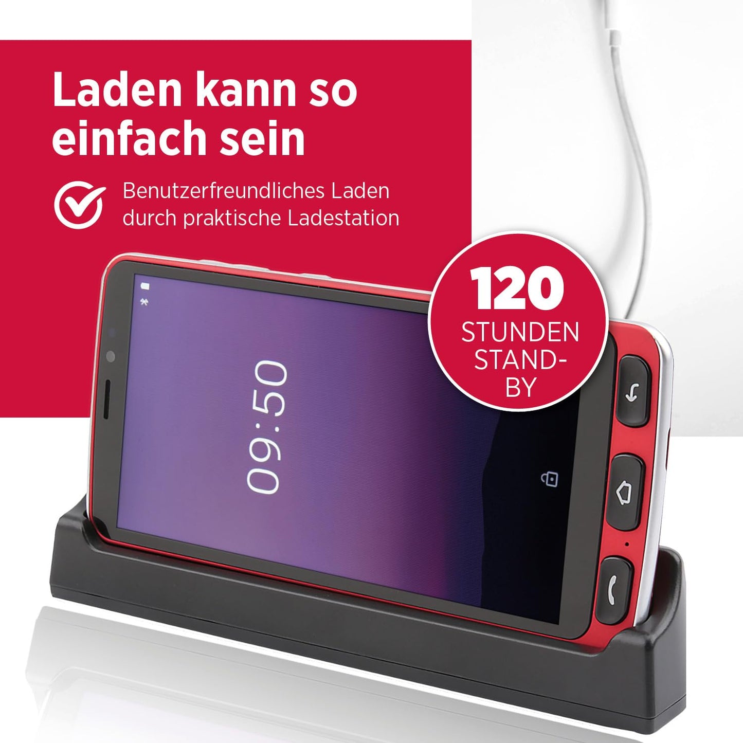 Olympia Neo 16GB senior smartphone | Extra large display | Hearing aid compatible | Emergency button | Senior smartphone 5.5" display | Whatsapp & Mediteo pre-installed | 8MP camera | Red