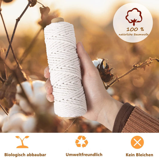 3mm x 30M Macrame Cord, 18 pieces of cotton cord for DIY crafts, knitting, boho decor. Perfect for wall hangings, living room, balcony, bedroom decoration.