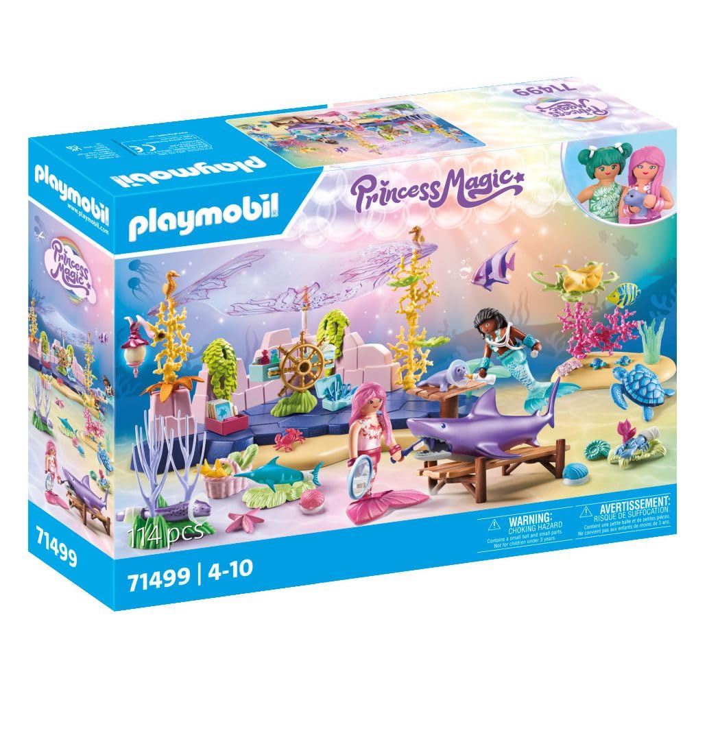 PLAYMOBIL Princess Magic 71499 Underwater Animal Care for marine creatures, caring for sea animals, includes care station, bandages, and more, diverse toys for kids ages 4 and up.