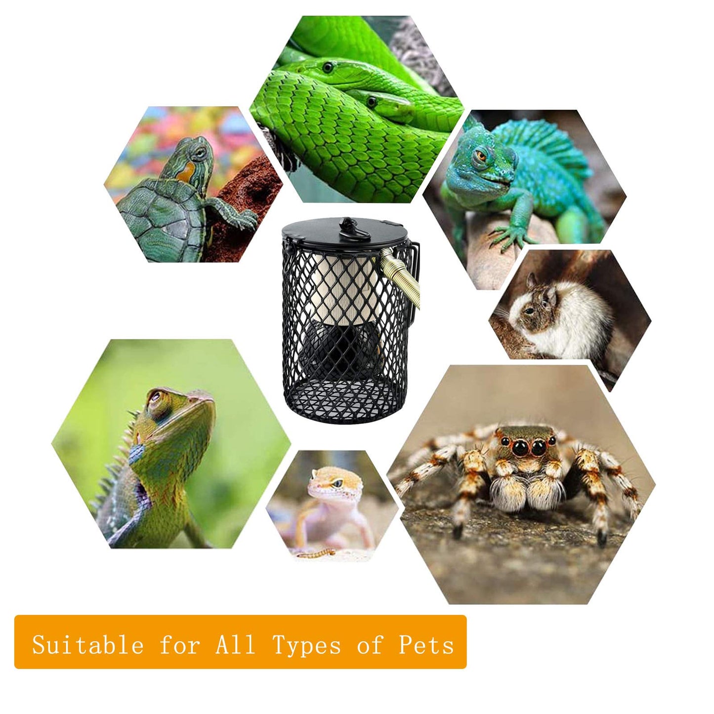 QIODAZOO Reptile Heat Lamp, 2 Pieces 60W 100W Ceramic Heat Lamps and Bulb with a Guard for Turtles, Snakes, Lizards, Frogs, Chicks, EU Plug 220-230V.