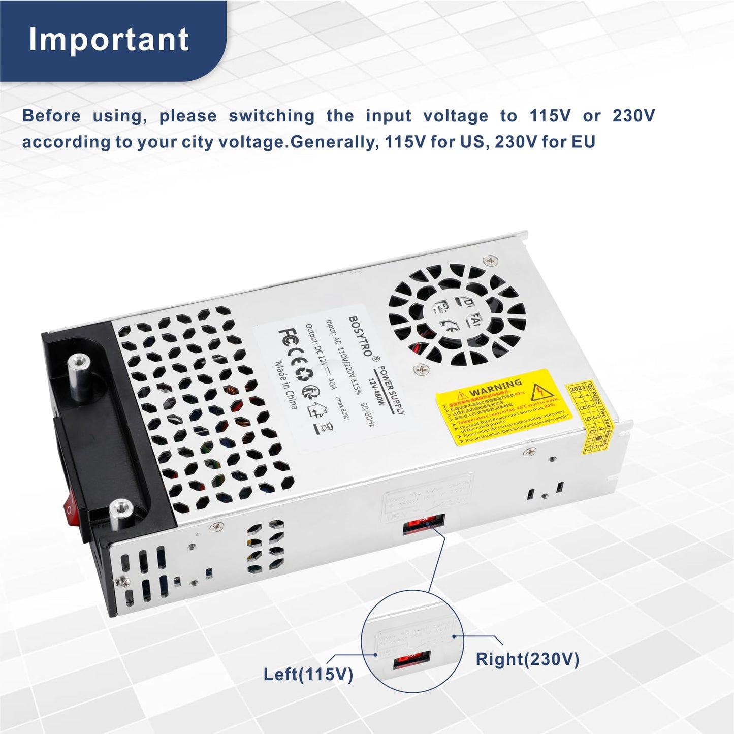 BOSYTRO Switching Power Supply 12V 50A 600W Transformer Power Supply Transformer 230V to 12V Power Supply SMPS for LED strips, CCTV, radio, camera, laboratory power supply.