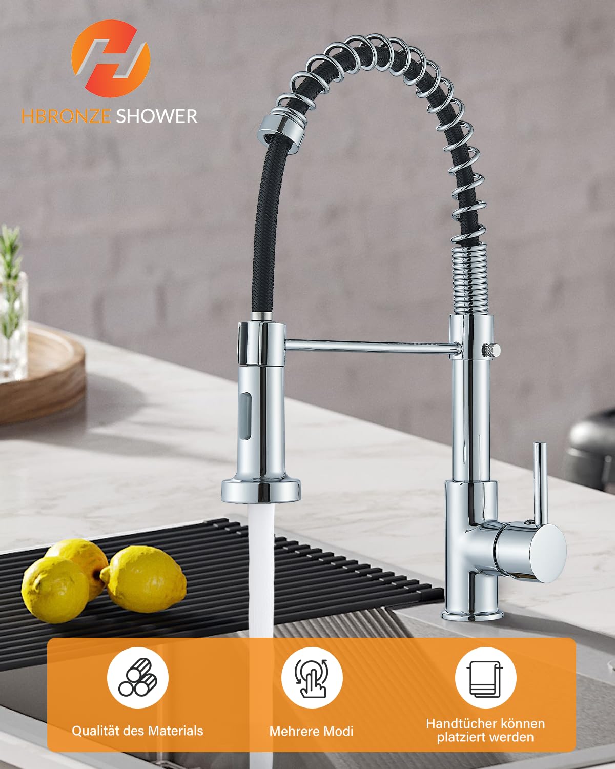 Hbronze shower kitchen faucet with pull-out sprayer, 360° swivel kitchen faucet, single handle sink faucet, high pressure stainless steel kitchen mixer tap, galvanic.