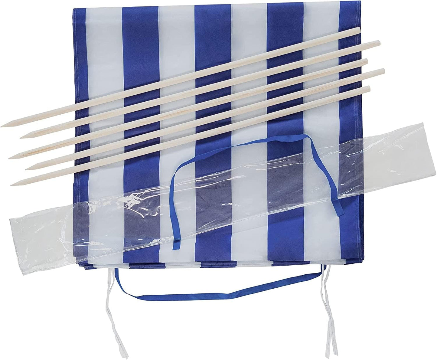 Idena - Blue-white windbreak incl. rubber mallet (white), with wooden poles, carrying strap and securing bands, 80 x 600 cm, privacy screen for beach, camping and garden (800 x 80 cm | incl. rubber mallet)