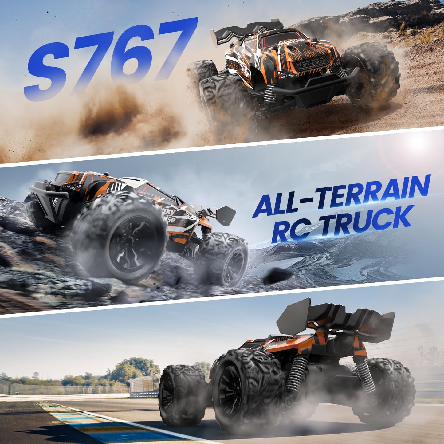 DEERC Remote Control Car, 2.4Ghz Glow RC Cars with 2 rechargeable batteries for 40 minutes of playtime, All Terrain Off-Road Monster Truck Toy for Boys Kids aged 8 and up.