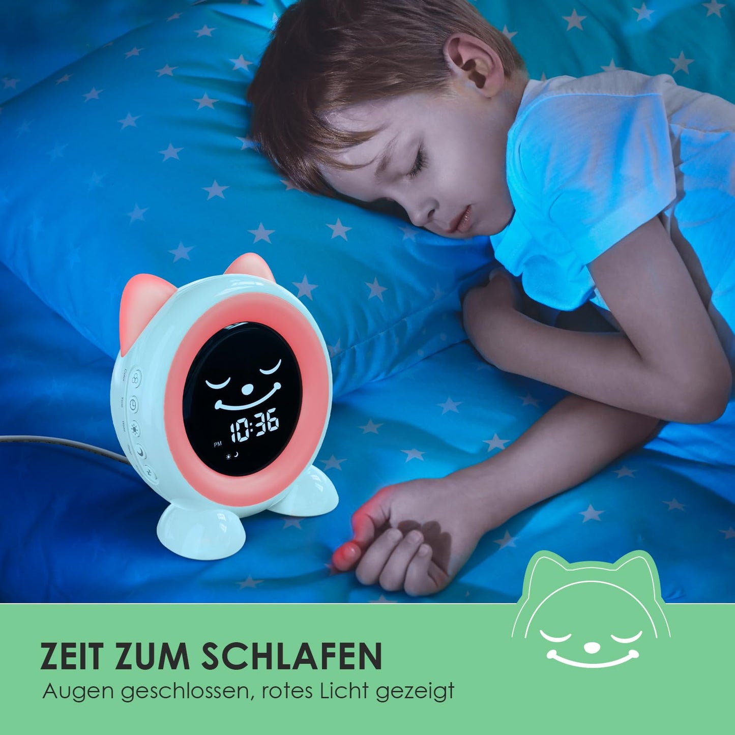 FiveHome Alarm Clock Kids Sleep Trainer Children's Digital Light Alarm Clock with 11 colors Night Light | Timer | Snooze Function | Gift for Girls and Boys Cat Clock