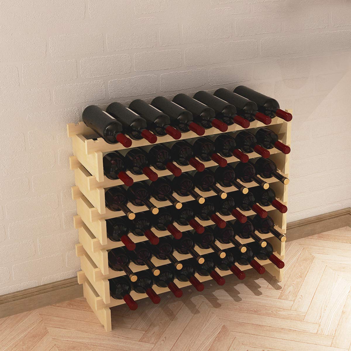 SOGES wine rack, wine storage, wine stand, bottle rack made of untreated wood with 6 tiers for 48 bottles, size 90 * 30 * 81CM.