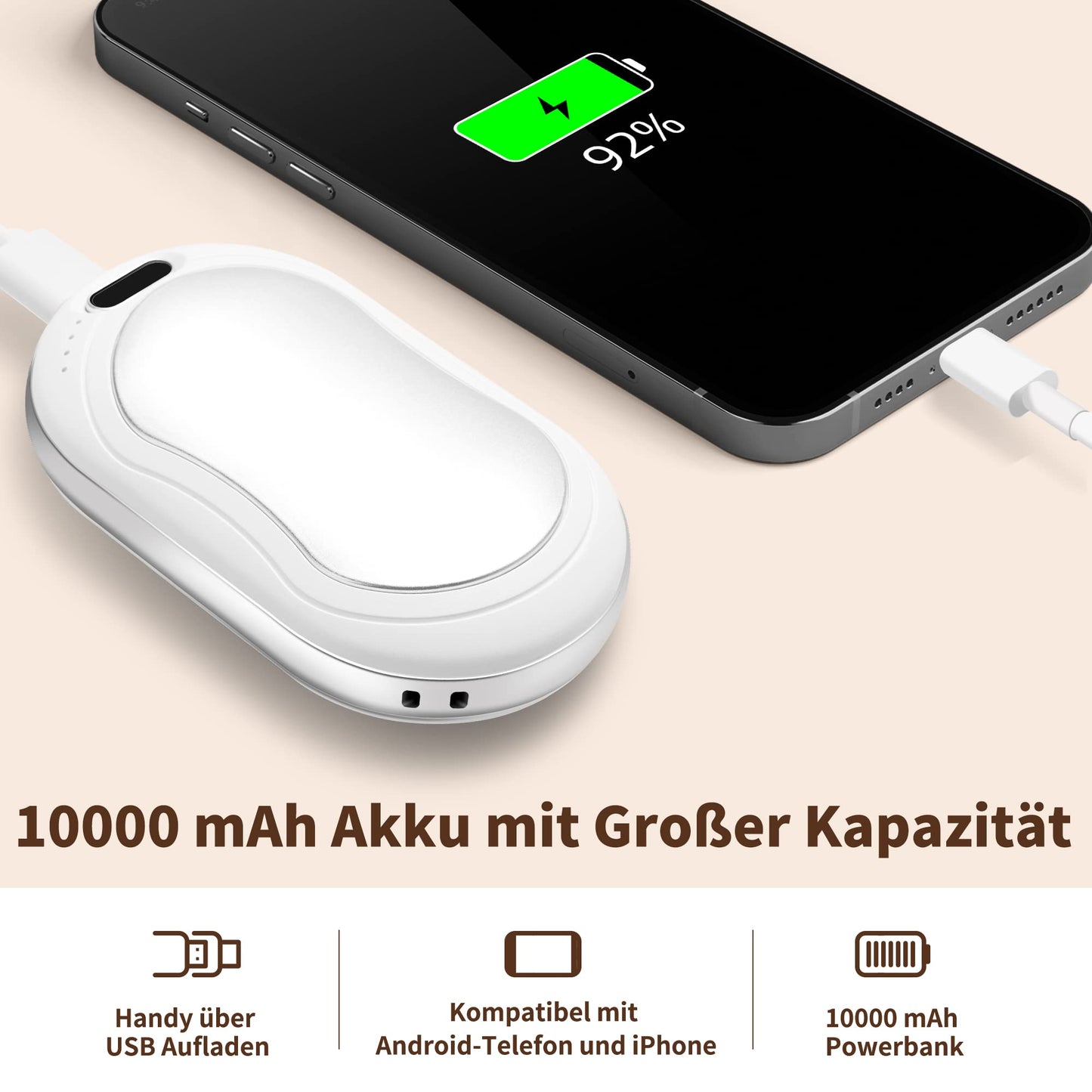 Lomvset Electric Hand Warmer 2 Pack 10000 mAh, Hand Warmer Pocket Warmer Reusable Gadget with Digital Display, Hand Warmer USB Power Bank Winter Gift for Women Kids (Black & Silver)