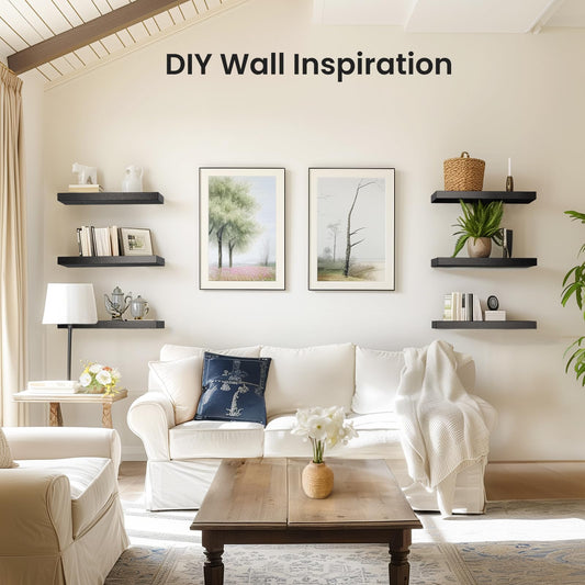 STOREMIC wall shelf black, set of 3 wall shelves, black wall shelf can hold up to 10 Kg, modern decorative display shelves for more space L40 x W14 cm for bathroom, office, living room