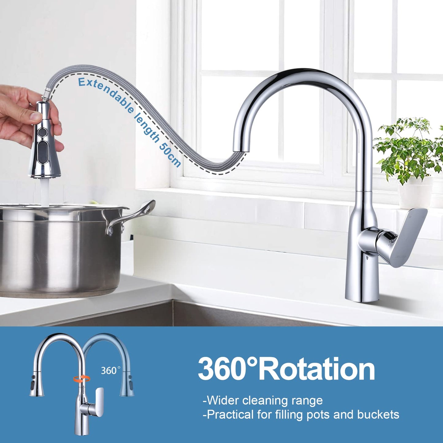 ARCORA kitchen faucet pull-out kitchen faucet 360° swivel sink faucet for kitchen sink mixer tap single-handle sink mixer
