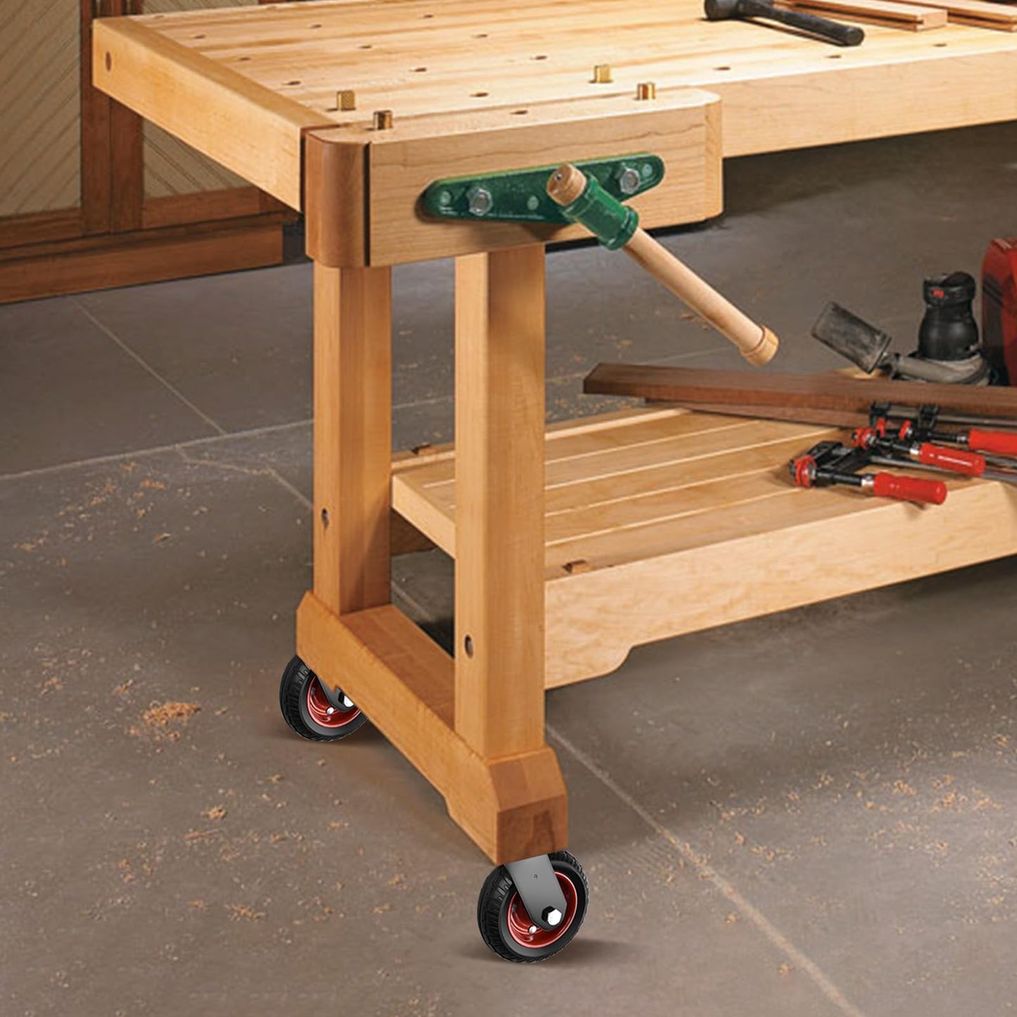 4 heavy-duty casters 150mm swivel casters with brakes, 360° rotating transport casters with heavy-duty top plate solid rubber wheels made of non-slip polychloride load capacity 1000kg (2 swivel casters 2 brake casters).