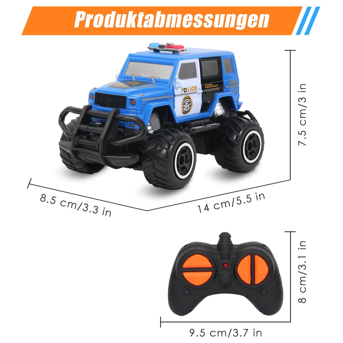Pup Go Police Car Remote Control with Light for Kids 3 4 5 6 Years, Sturdy Police Car with Remote Control Toy, Mini RC Police Monster Truck Kids 2 Gifts Blue