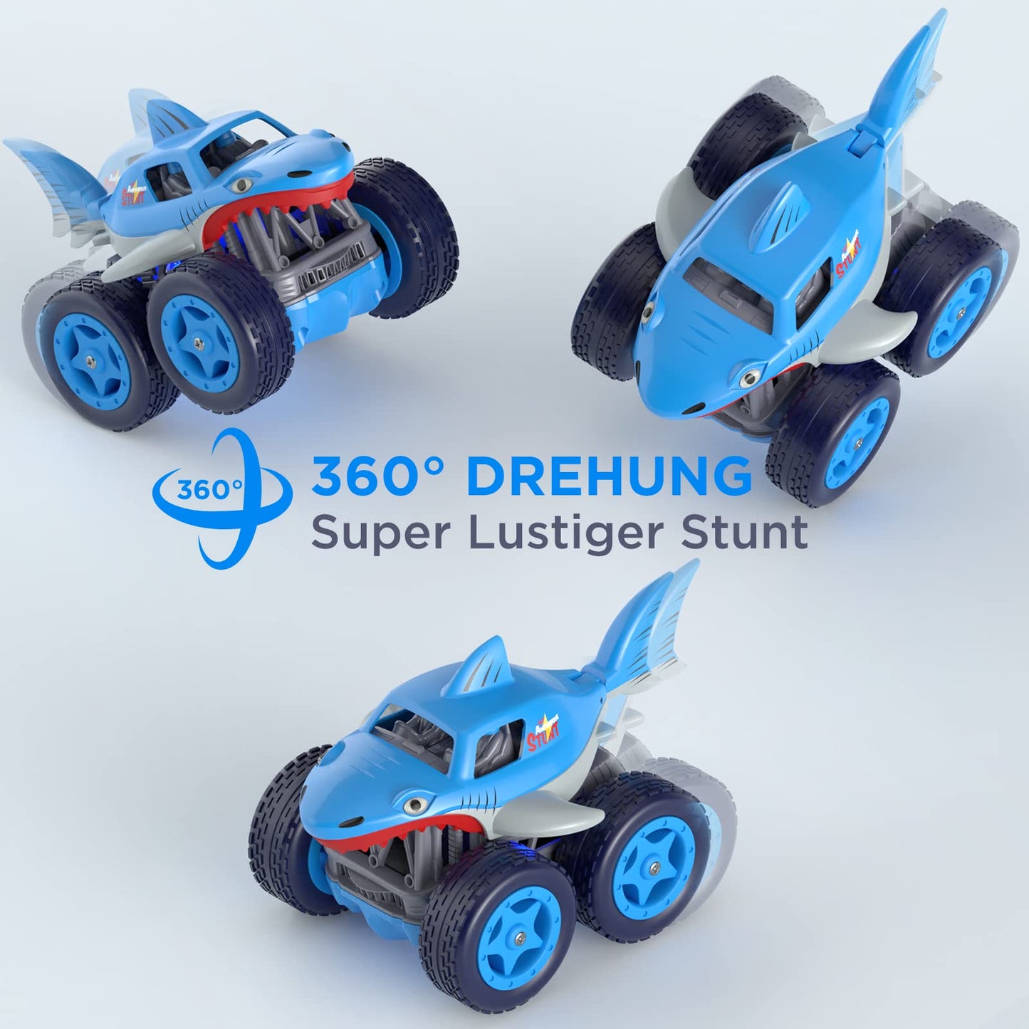Direct loading speed adjustable Remote Control Car, RC Stunt Car 360° Rotation Flips, 2.4GHz Mini Shark Monster Truck Toy Gifts for Kids Boys Girls aged 3 years and up